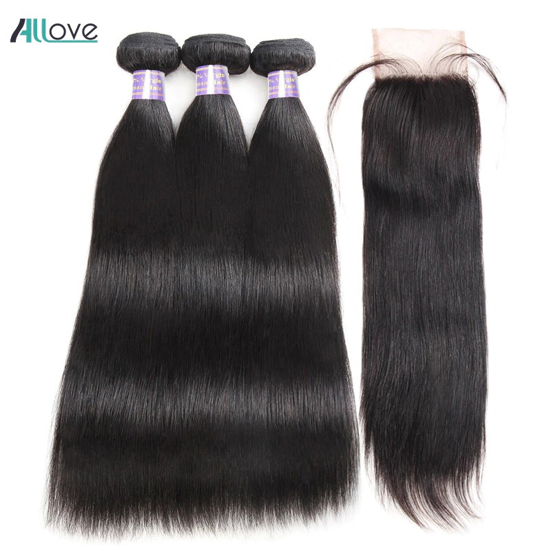 Harga Khusus Brazilian Straight Hair Bundles With Closure Middle