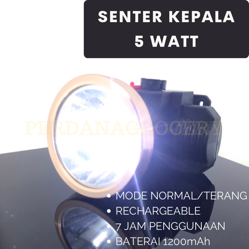 SENTER KEPALA LED 5W 2 MODE SUPER TERANG SHOCKPROOF BATERAI TAHAN LAMA