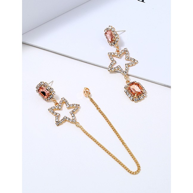 LRC Anting Tusuk Fashion Gold Alloy Diamond Asymmetrical Earrings F33211