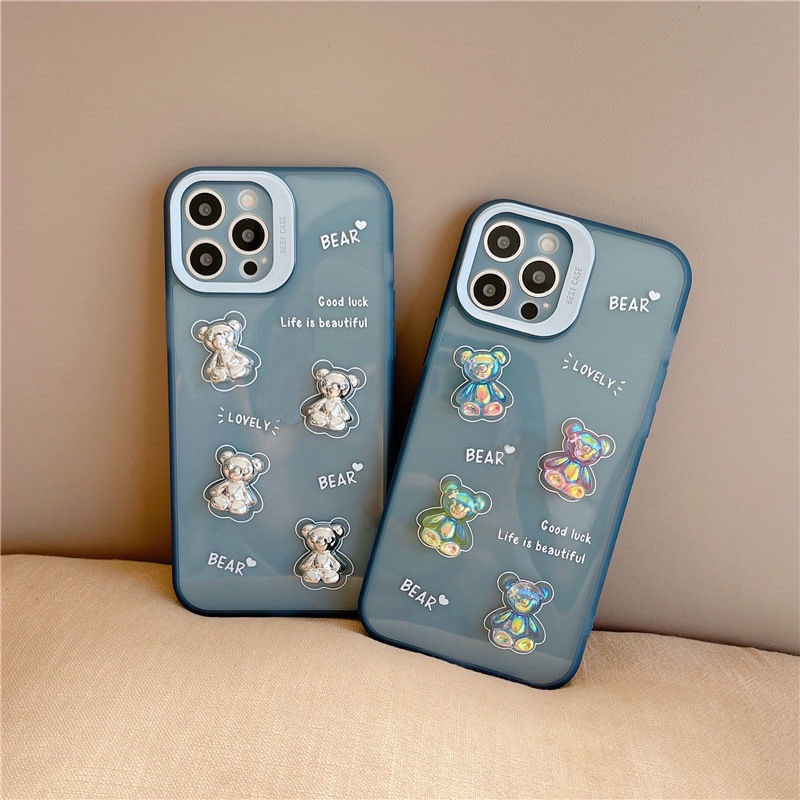 Transparan Tiga Dimensi Pola Beruang Casing Ponsel untuk IPhone 12 13 11 Pro Max X Xs Max Xr 7 8 Plus Lembut Silicone Pelindung Case Ddxx