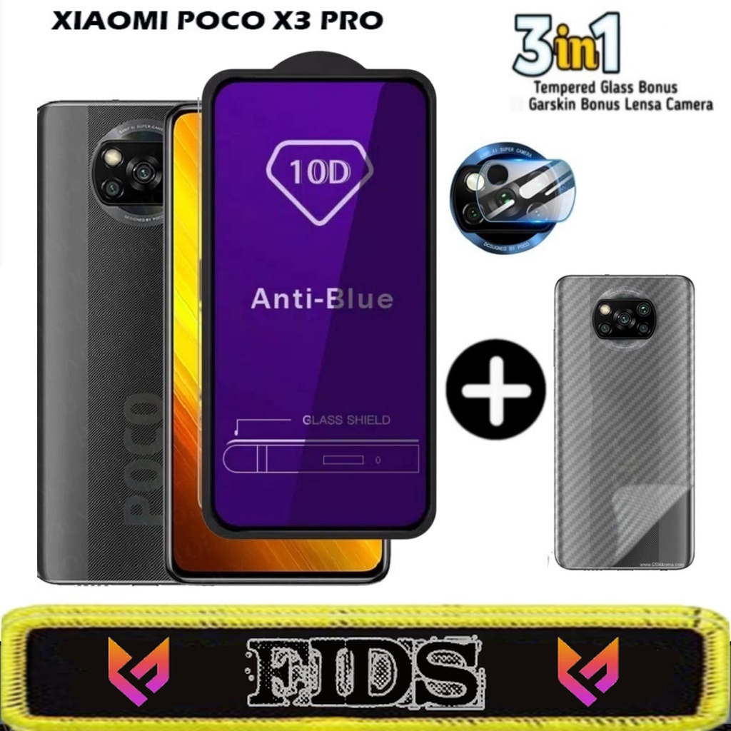 [PAKET HEMAT] Poco X3 Pro X3 Pro NFC X3 GT F3 M3 Pro Tempered Glass Blue Light Free Camera Glass + Skin Carbon / Anti Gores Layar Anti radiasi