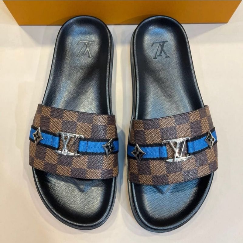 lv damier coklat sandal pria slide motif catur sendal cowok selop mirror quality