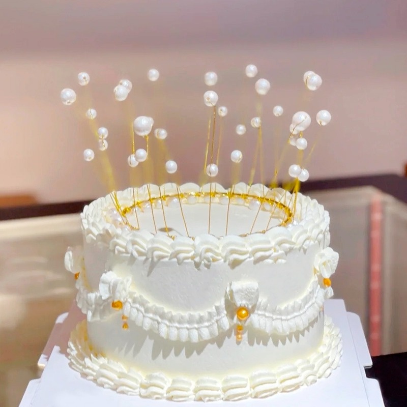 Logam Mutiara Aksesoris Imitasi Ulang Tahun Topper Pearl Romantis Handmade Mahkota Shiny Cake Dream Birthday Cake