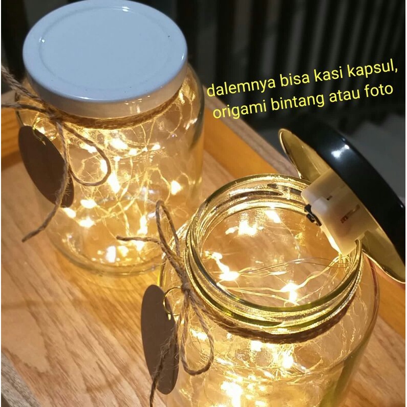 jar kaca 450ml wish in jar dengan led free dus bubble