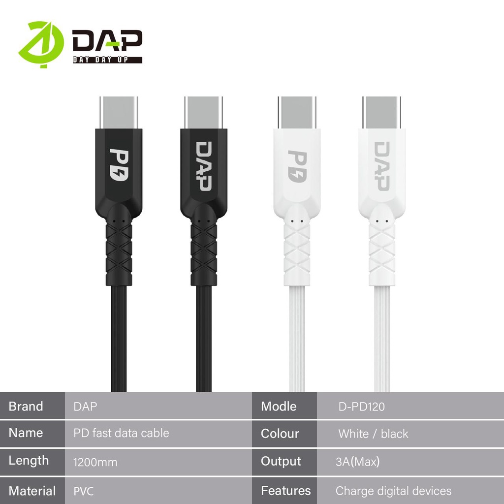 (DAP) Kabel Data Model D-PD120 Type C to Type C  DAP Power Delivery Type C 120cm 3A PD30W CABLE