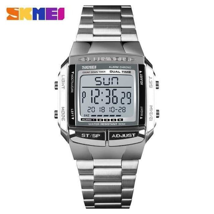 Jam Tangan Pria Digital Rantai Original SKMEI 1381 Anti Air - SILVER