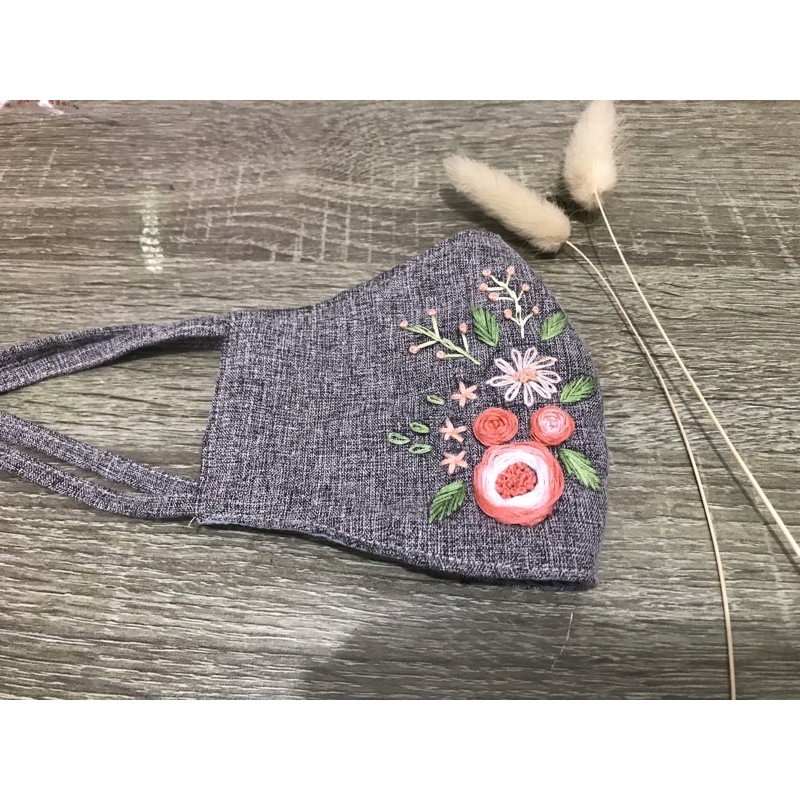 Masker Sulam Benang Warna Abu Denim