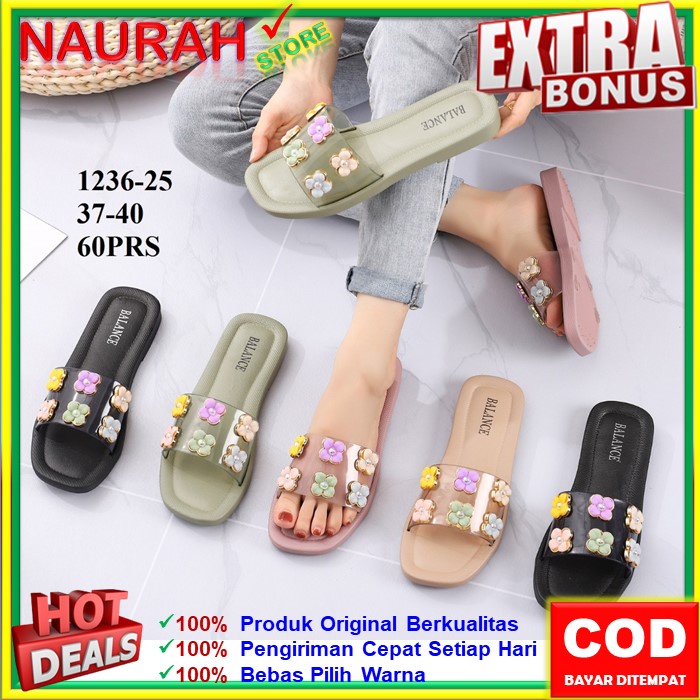 BALANCE 1236 25 SANDAL JELLY WANITA SLOP BENING + 6 BUNGA CANTIK ORIGINAL BERKUALITAS EMPUK ELEGANT ANTI SLIP