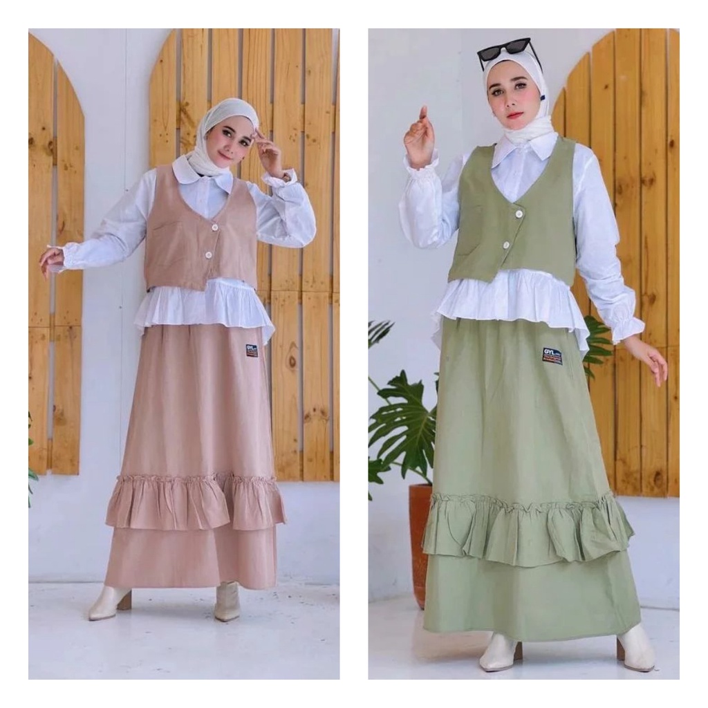IK Raffa set baju wanita muslim baju + rompi + rok wanita muslima busui bahan crinkle