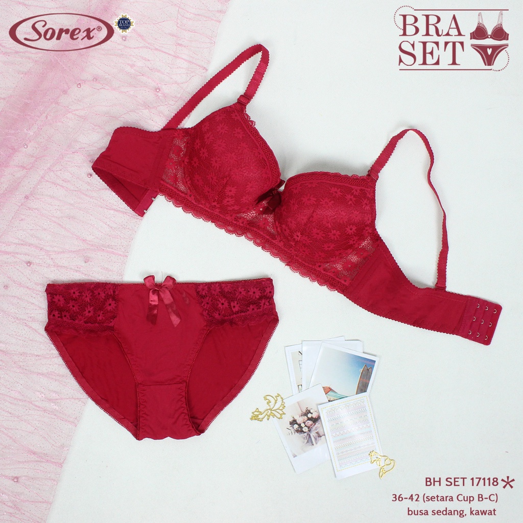 (Set Bra) Bh Bra Set Sorex 17116 , 17118 (Cup B-C) Brokat Renda Pakai Kawat |fcx