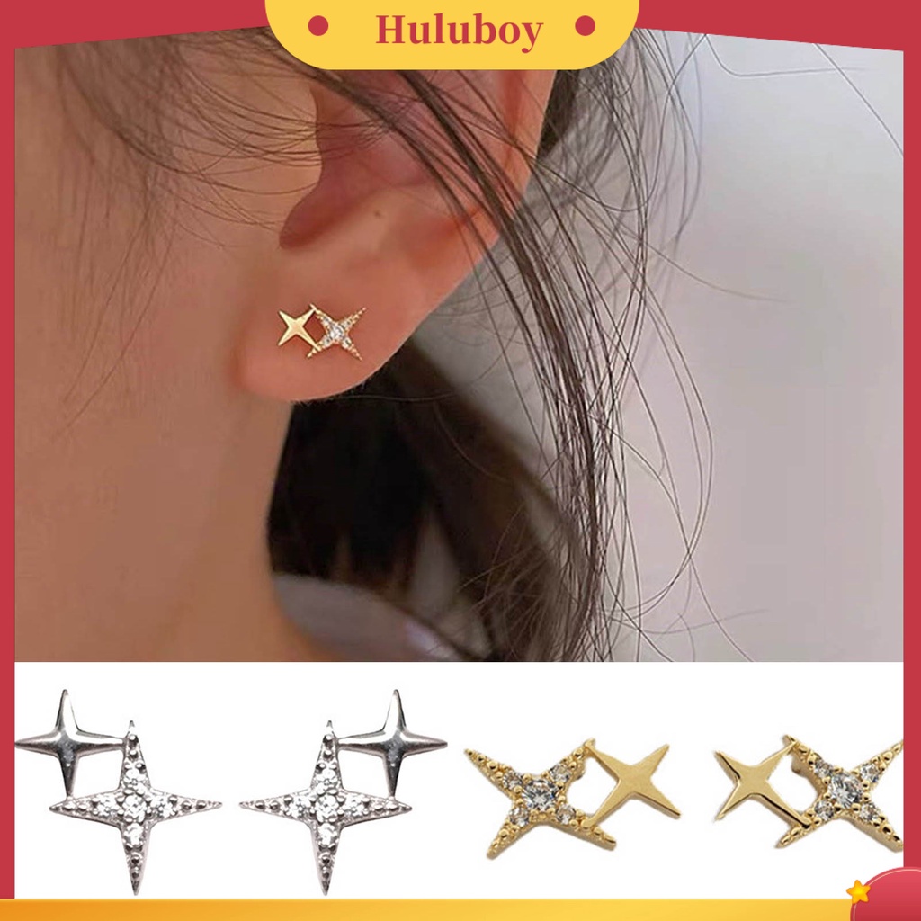 Hu Hu Hu Hu Hu Alat Bantu Pasang Kacamata♡ 1 Pasang Anting Stud Desain Bintang Aksen Berlian Imitasi Gaya Korea Untuk Pemakaian Sehari-Hari