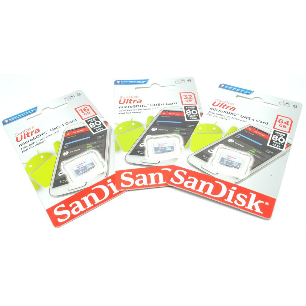 Grab medan 32 / 16 Gb SanDisk Ultra microSDHC Card UHS-I Class 10 (80MB/s) SDSQUNS-016G