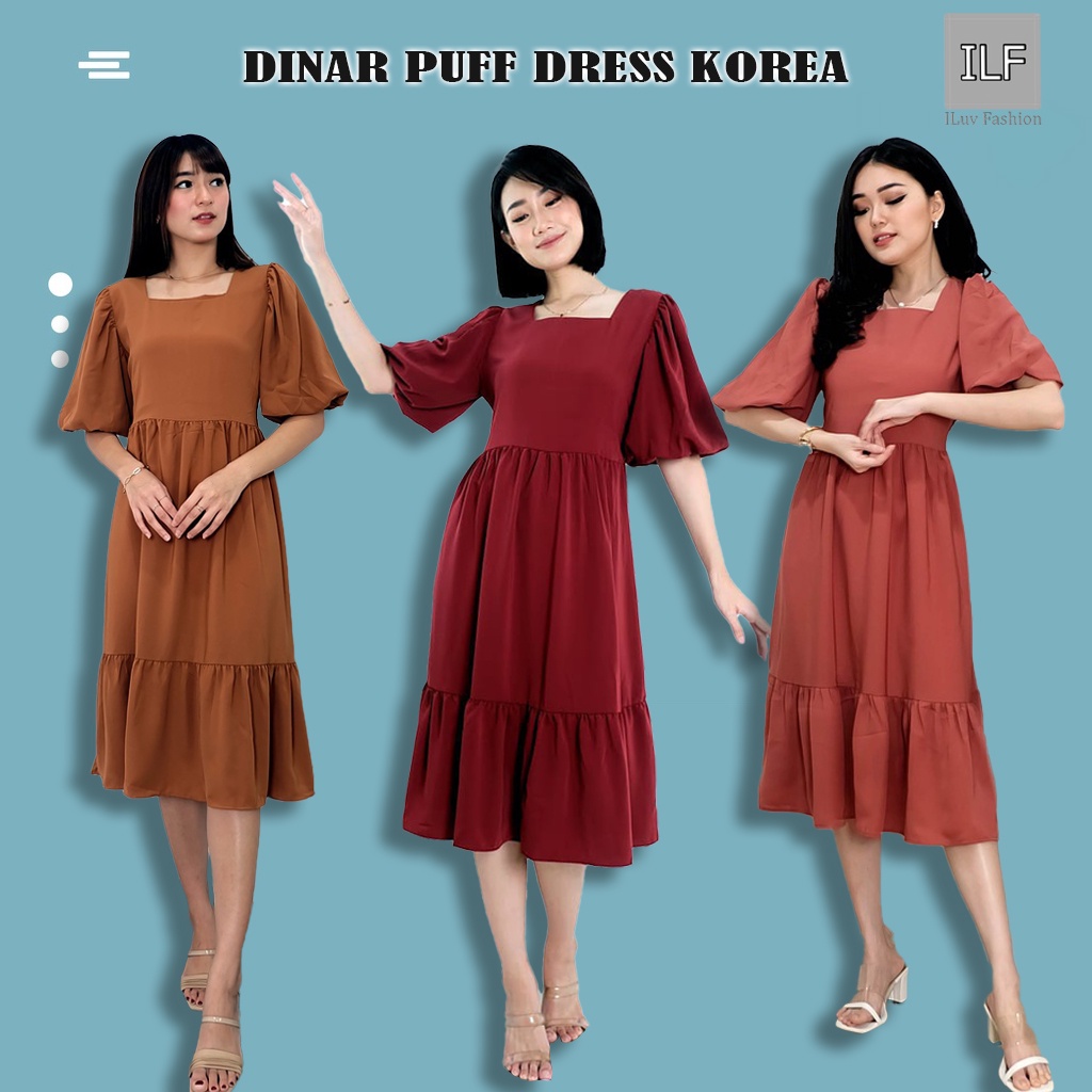 IL - Dinar Puff Dress Korea Vintage Terusan / Dress Wanita Puff Ruffle Korean Style