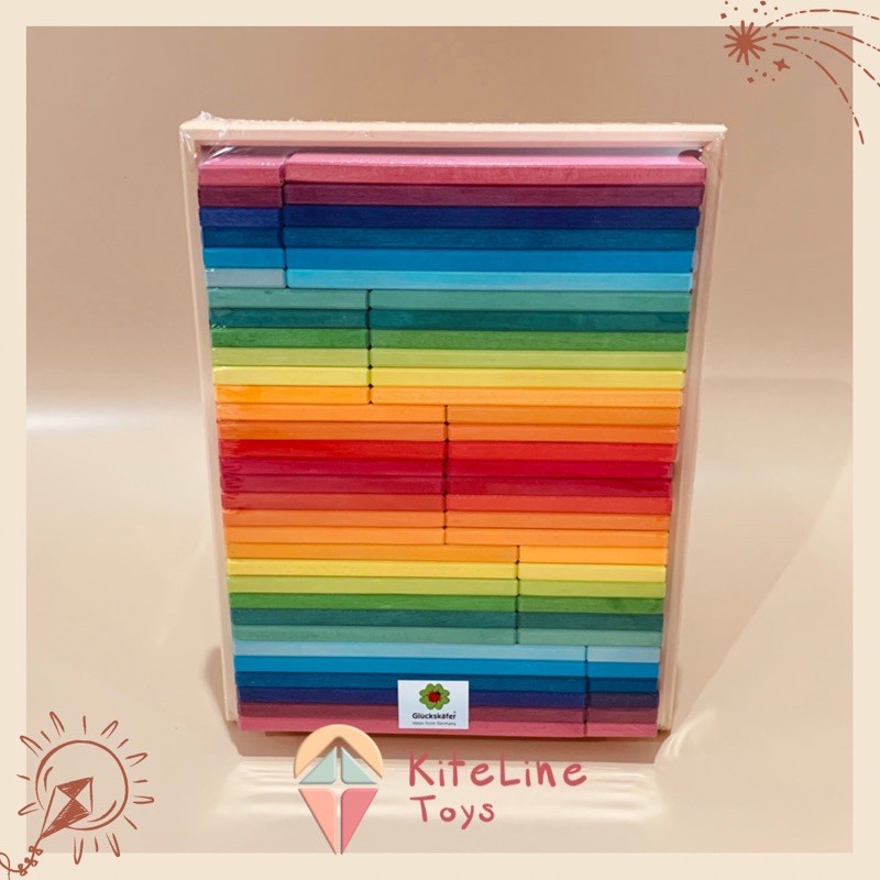 Gluckskafer Rainbow Building Slats Set 64 Pcs Wooden Box Original