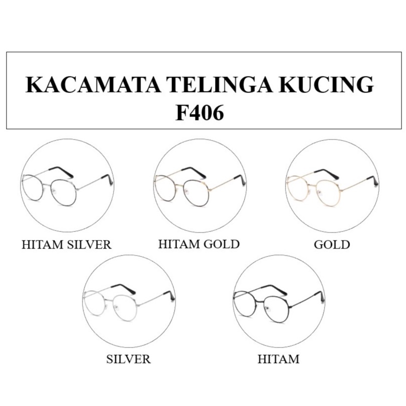 Diskon Shop - F406 Kacamata Telinga Kucing / Kacamata Style Korea / Kacamata Retro Bulat Import