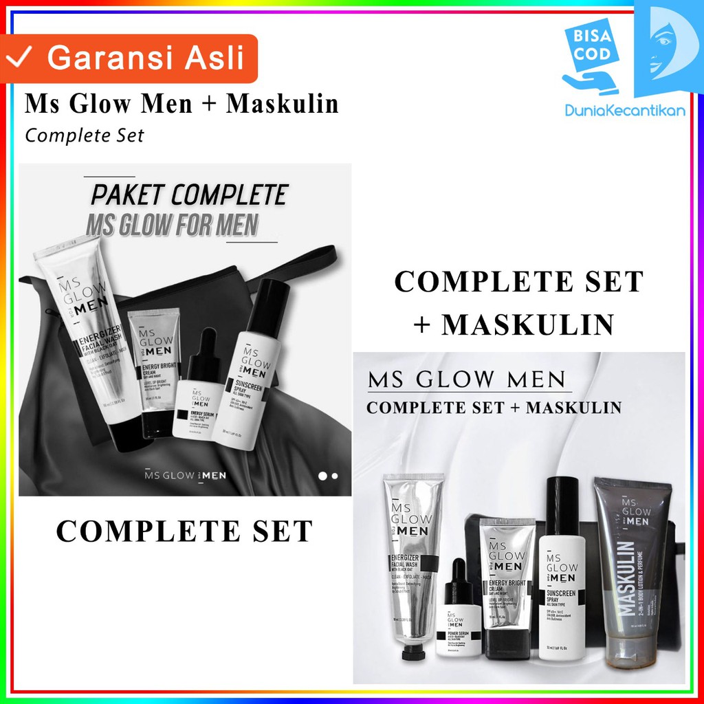 Ms Glow Men Paket Basic Complete / Ms Glow For Men Original free pouch / Skincare Pria Paket Perawatan Wajah MsGlow Men