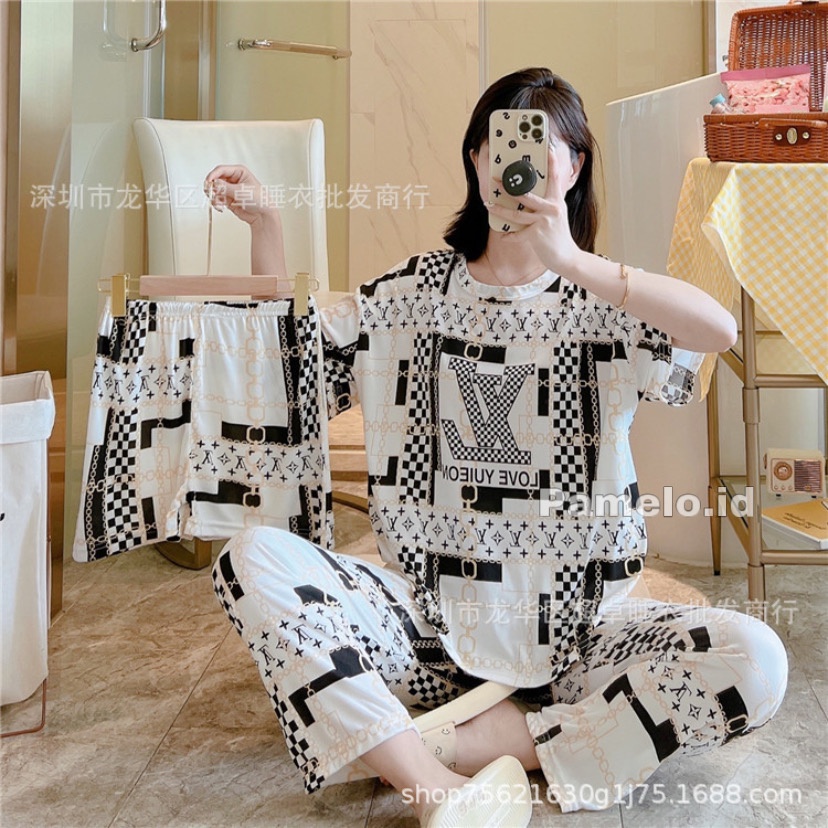 Pamelo.id Setelan Piyama 3in1/Baju tidur import/Piyama 3in1/Setelan 3in1/Baju tidur import