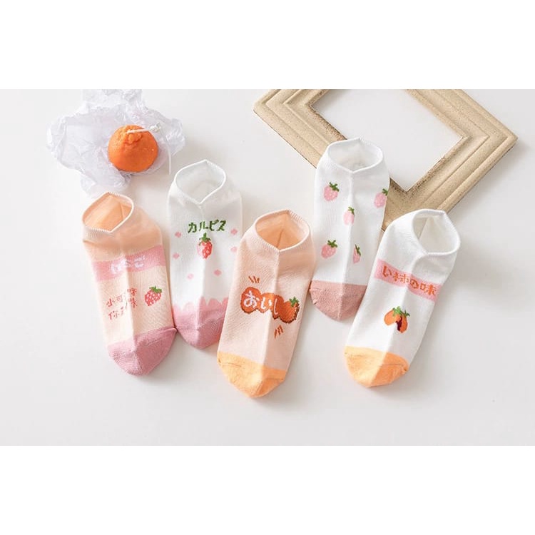 ♫ Megata ♫  A187 Kaos Kaki Wanita Motif Buah Strawberry Kaoskaki Kotak Fashion Korea Women Sock Import