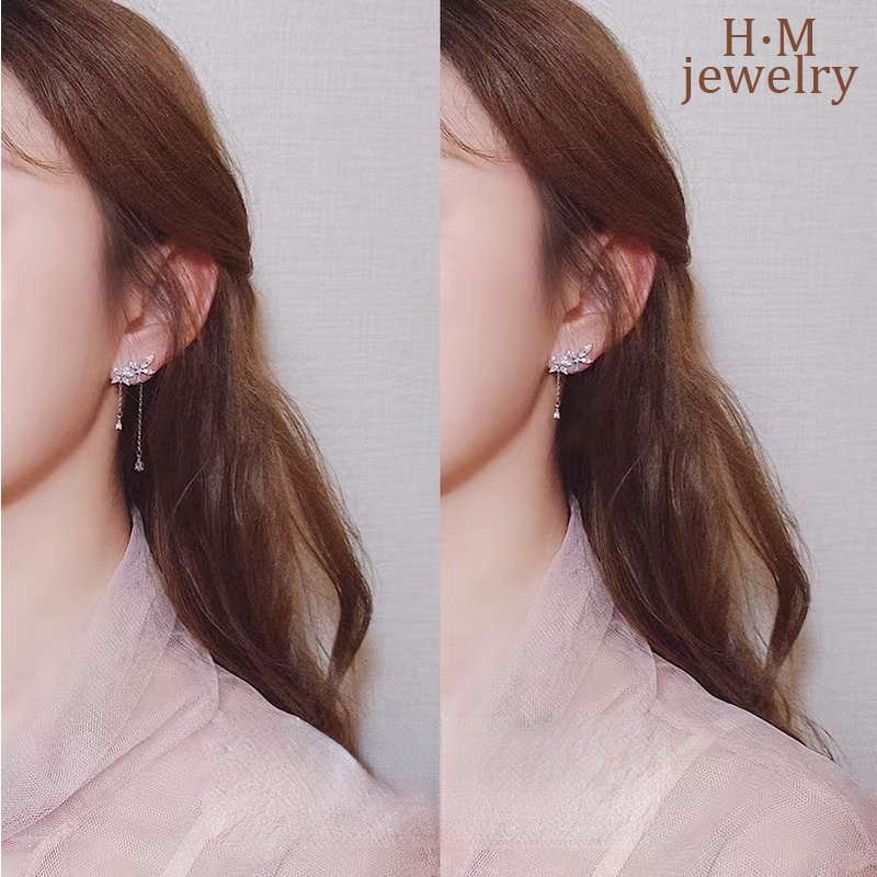 Anting Tusuk Gantung Desain Bunga Hias Berlian Untuk Wanita