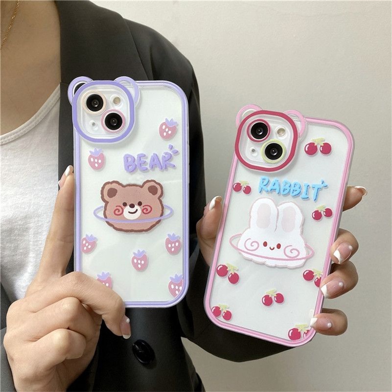 Soft Case Pelindung Lensa Transparan Motif Beruang Tahan Banting Untuk iPhone 13 12 11 Pro Max X Xr Xs Max SE 2020 8 7 6 6s Plus