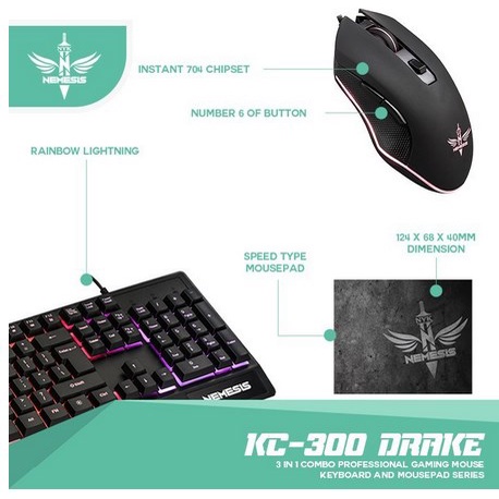 ITSTORE Keyboard Gaming NYK KC300 DRAKE Anti Ghosting / Keyboard + Mouse + Mousepad