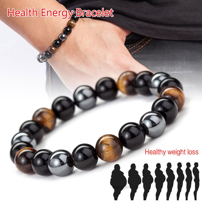 {LUCKID}Magnetic Hematite Stone Bead Bracelet Health Care Magnet Men Weight Loss Jewelry