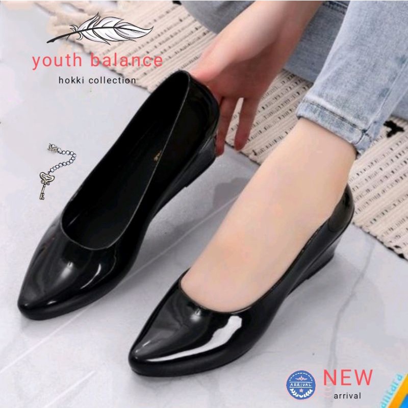 sepatu kerja wedges cantik karet wanita import