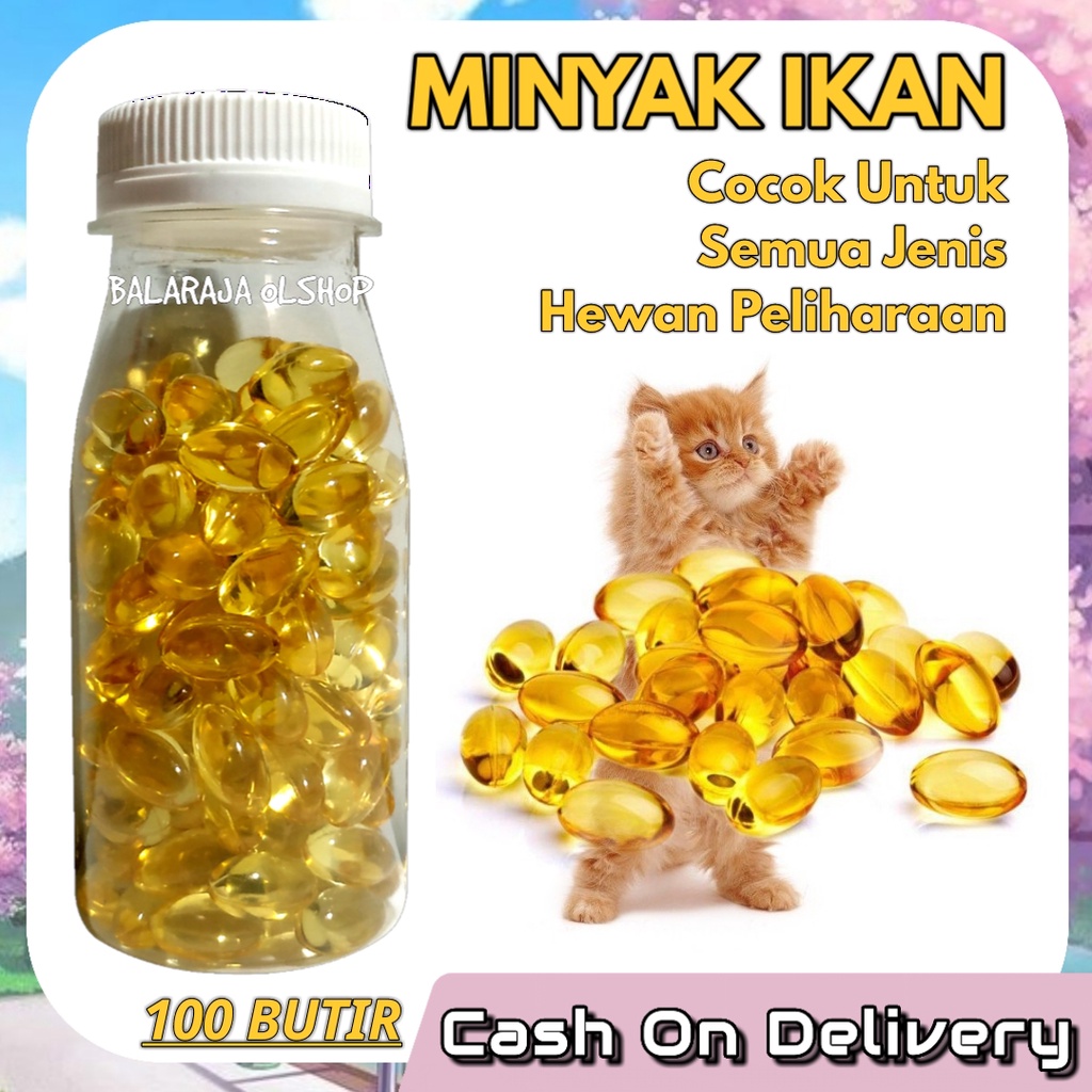 MINYAK IKAN 100 BUTIR VITAMIN UNTUK KUCING ANJING KELINCI HAMSTER BURUNG AYAM MUSANG DAN PELIHARAAN LAINNYA