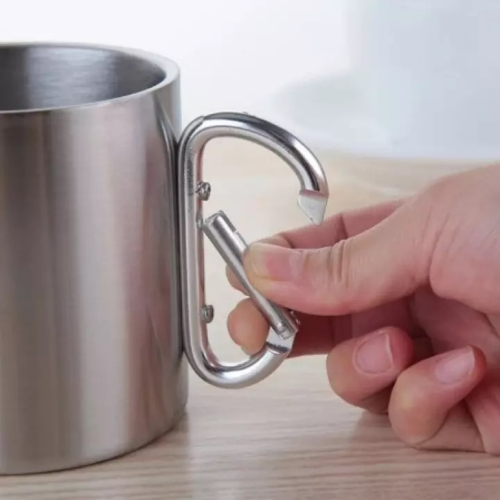 YGRETTE - GELAS MUG One Two Cups Gelas Cangkir Carabiner Stainless Steel 220ml CAMPING KARABINER