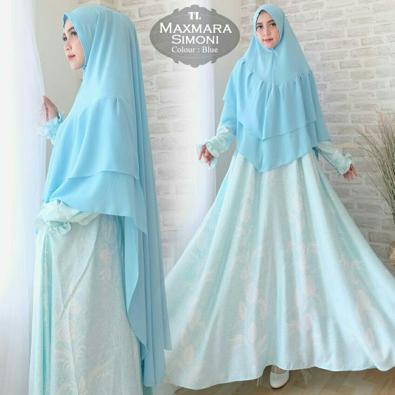 dres inomi maxmara biru fashion wanita gamis pesta maxi baju muslim