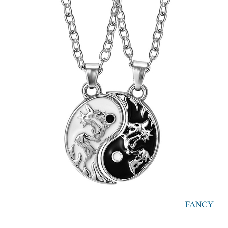 2pcs / Set Kalung Choker Liontin Yin Yang Tai Chi Cina Retro Bahan Alloy Warna Hitam Putih Untuk Pria