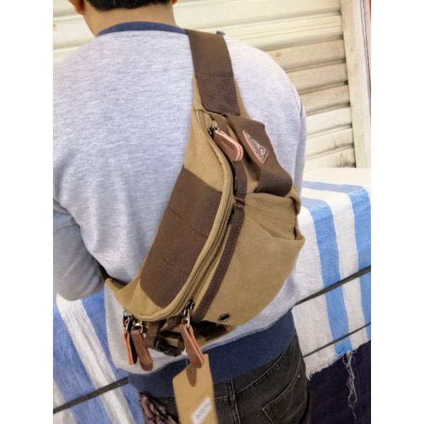 Tas pinggang kanvas pria Tas kain Westbag tas multifungsi tas mini