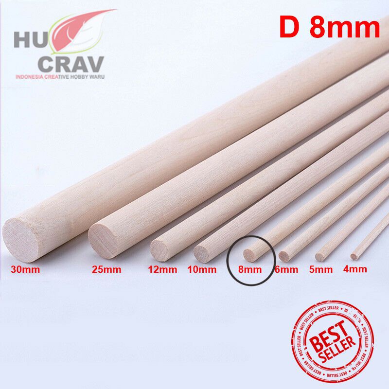 

Kayu Balsa Stik DOWEL BULAT D8mm Panjang ( 50cm & 100cm ) Bahan Maket Diorama Kerajinan