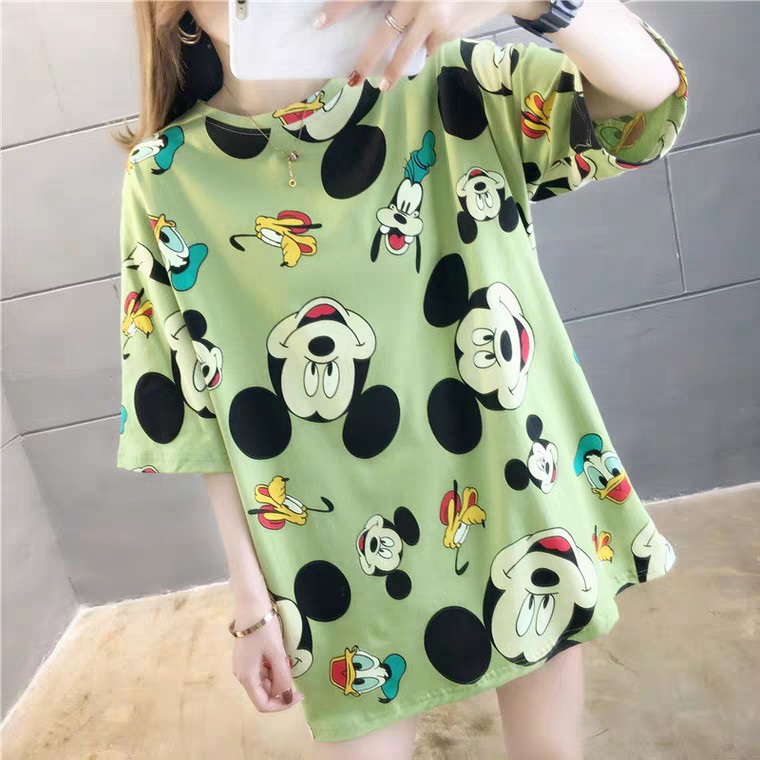 Oversize Tee Tshirt Model Longgar Untuk Wanita Motif Mickey Mouse Besar