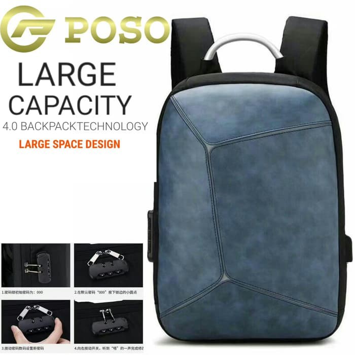 Tas Ransel POSO Backpack Anti Maling USB Port Charger TSA lock PS 3232