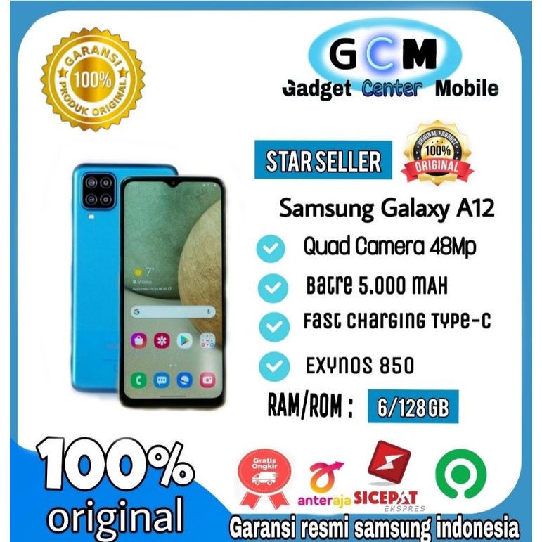 Samsung Galaxy A12 Ram 6/128 Gb Garansi Resmi Samsung Indonesia 100% Original + Segel