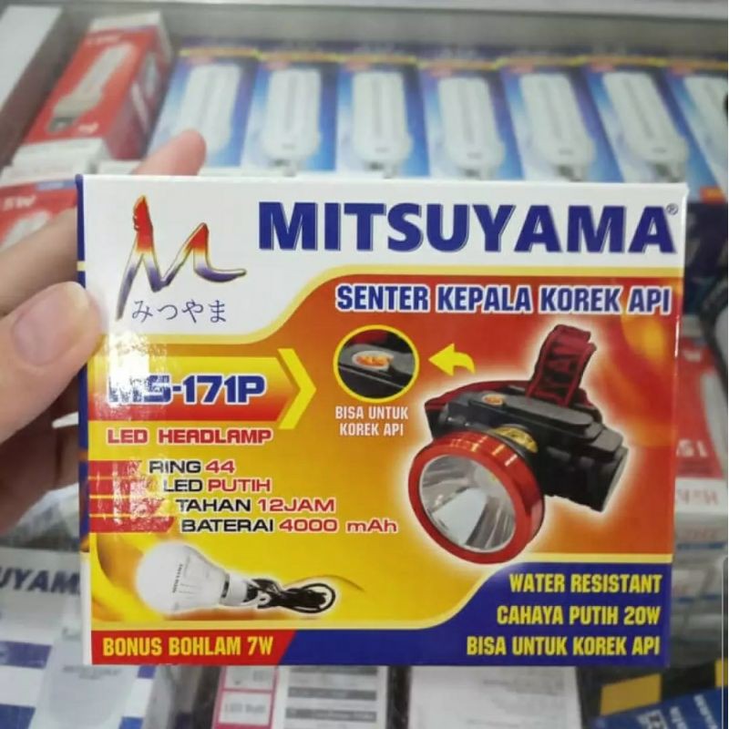 Bayar Ditempat Senter Kepala LED / Headlamp Korek Api + Bohlam 7W / Senter LED Mitsuyama MS 171P