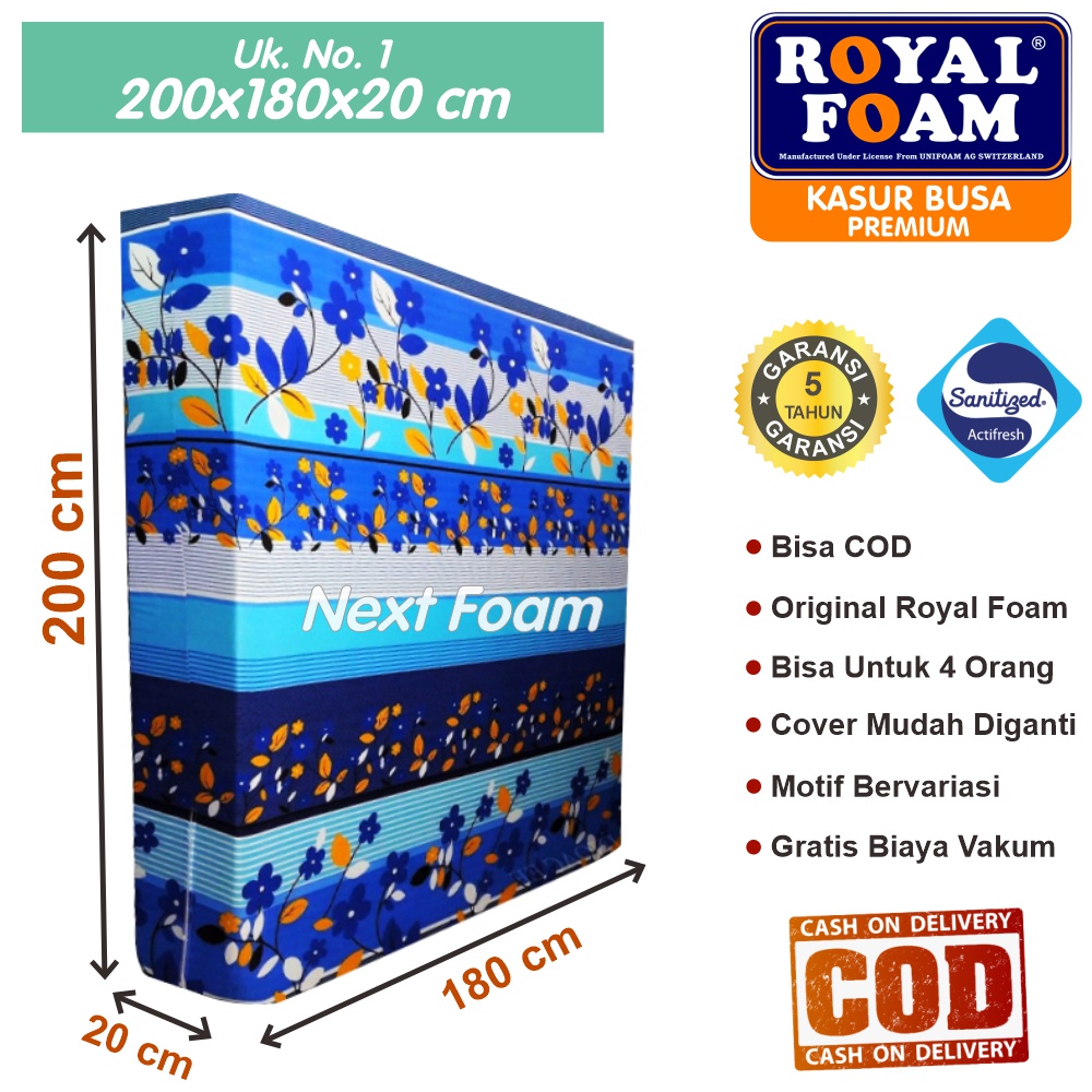 Kasur Busa Royal Foam Ukuran No 1 200x180x20 cm Tebal 20 cm D16 ORIGINAL Garansi 10 Tahun
