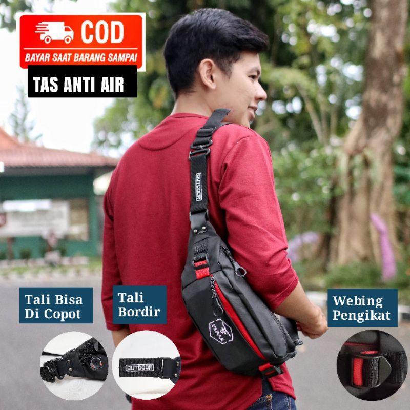 Tas weistbag/Tas selempang pria wanita webing merah anti air