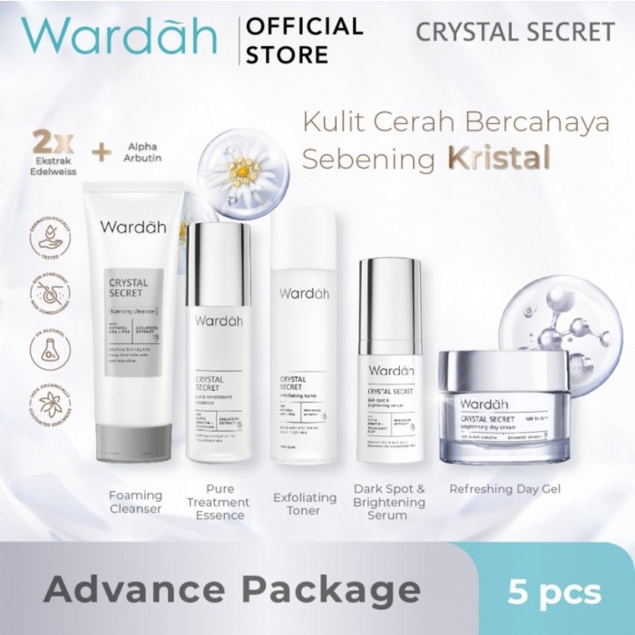 WARDAH CRYSTAL SECRET - Day/Night Cream/Gel , Essence Toner, Serum Brightening, Foaming Cleanser