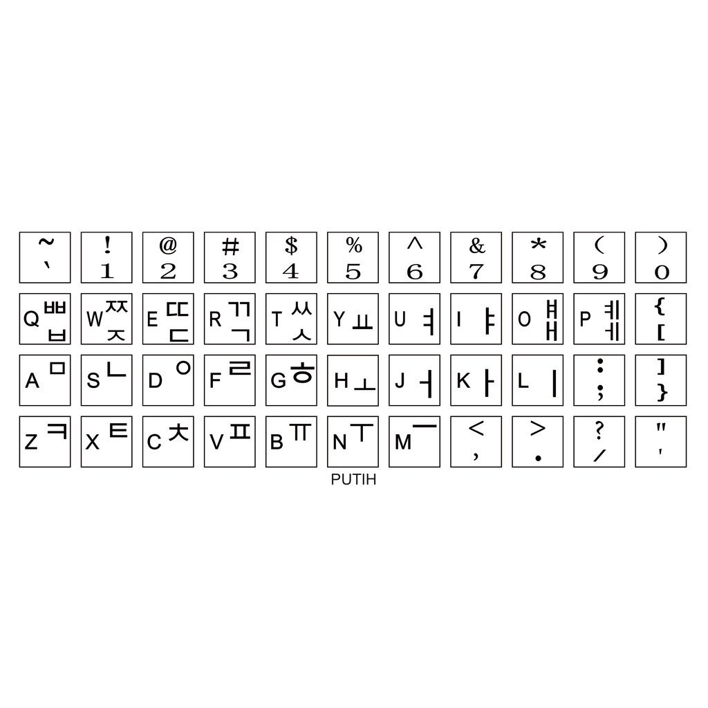 Sticker Keyboard Hangul Korea Background Putih Huruf Hitam