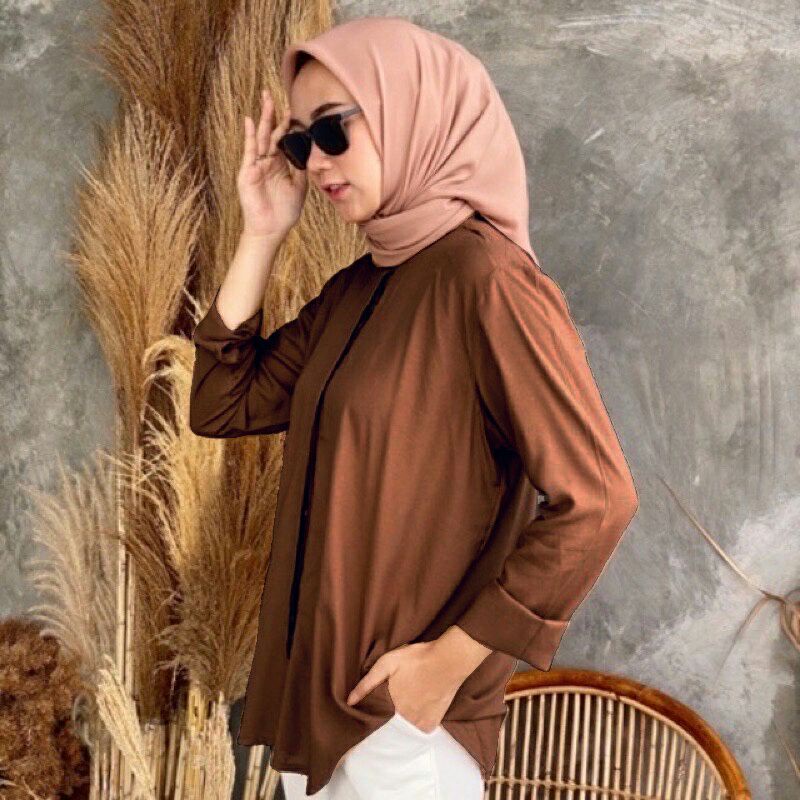 KEMEJA WANITA OVER SIZE FIT TO XXL RAYON TWILL-brown