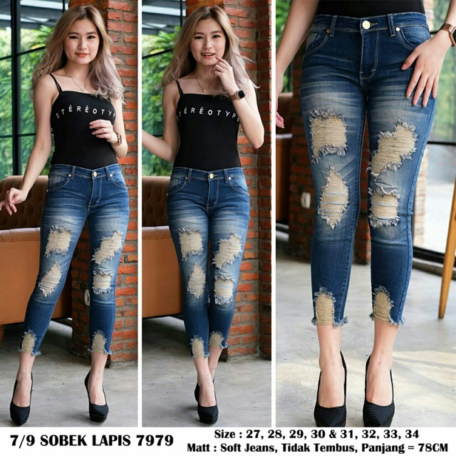 Celana jeans wanita jumbo 35 36  37 38 39 40 celana jeans wanita model korea model robek model 3/4