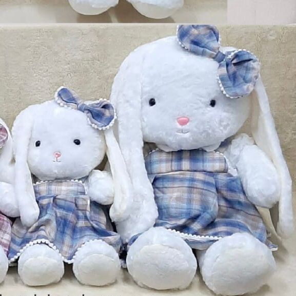 Boneka Kelinci Dress Kotak-Kotak Pita Rabbit Animal Bahan Lembut