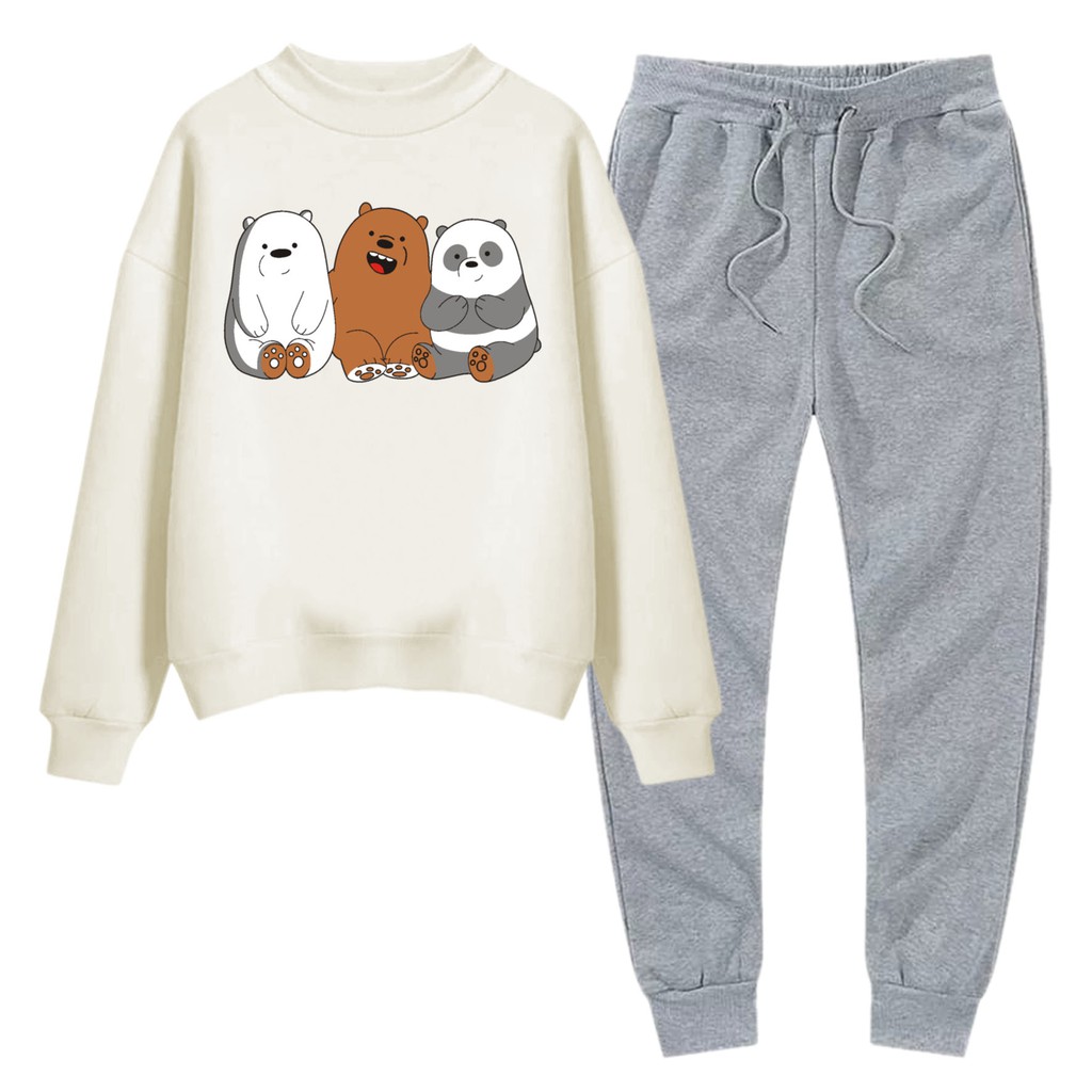 BESS - Baju Setelan Wanita Murah / Setelan Sweater + Jogger Abu - DARE BEAR