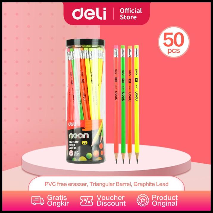 

Heaven | Deli Eu51806 Grafit Pensil Kayu 50 Pcs/Tube 4 Warna Dengan Penghapus