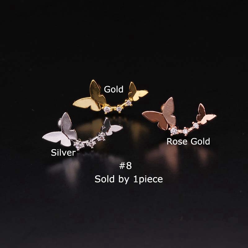 1piece 20G Helix Pinna Upper Lobe Percing  6mm Bar Stainless Steel Aeroplane Star Flower Butterfly Shape