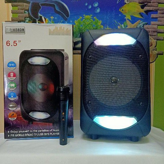 D658 speaker bluetooth portabel karaoke free mic termurah