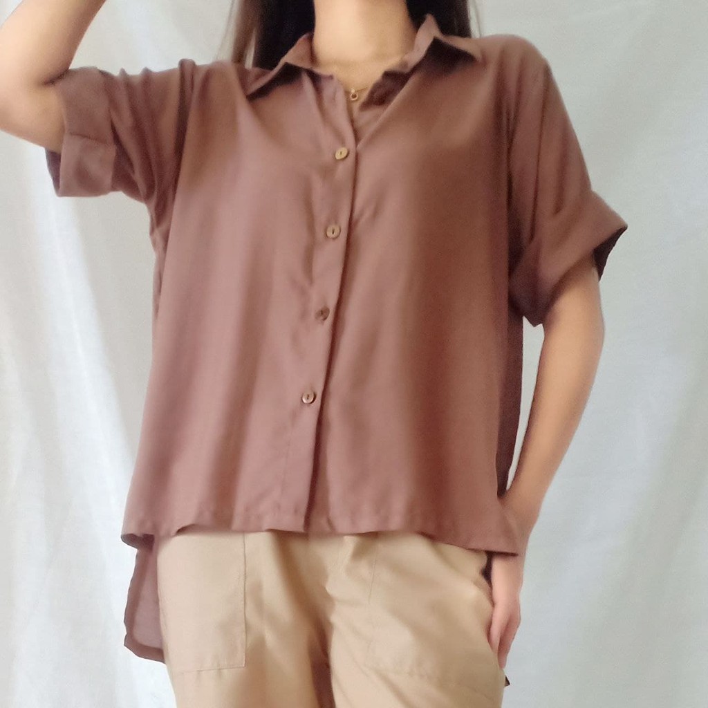 Kemeja Wanita Oversized Lengan Pendek Olivia Top