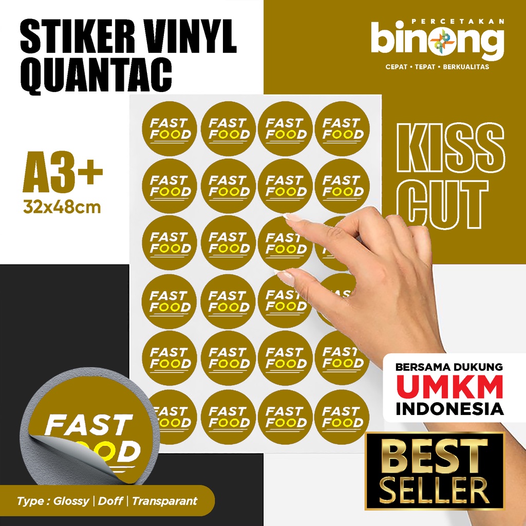 

Cetak Stiker Vinyl A3+ Glosy / Doff / Transparant (Print + Kiss Cut)